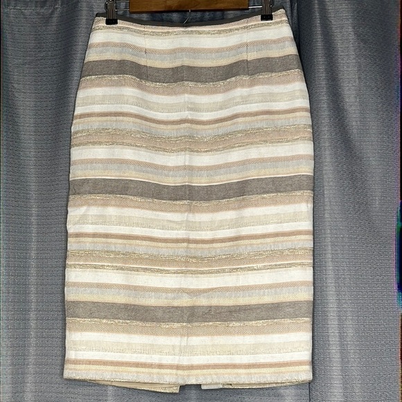LUNDSTROM SIZE 6 PENCIL SKIRT BEIGE NEUTRAL STRIPES - Picture 1 of 9